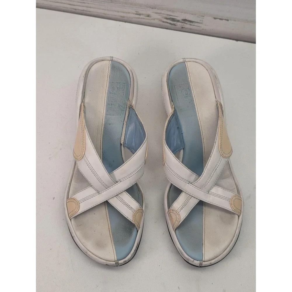 Slide Sandals Womens Size 8 White‎ Leather Crisscross Comfort Colorblock Casual